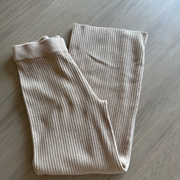 Shein High Waist Flare Leg Khaki Knit Pants Beige Ribbed size S - Picture 8 of 10